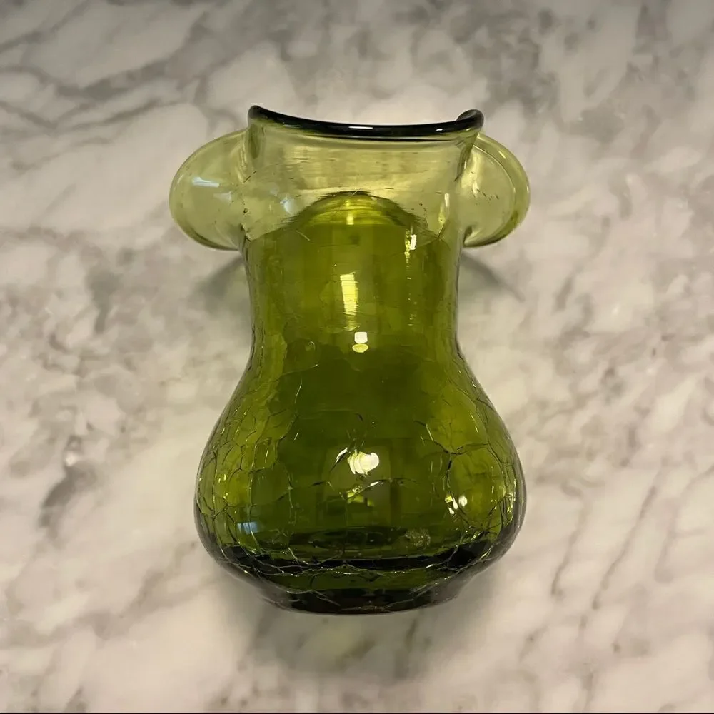 Vintage Cracked Glass Ruffle Vase